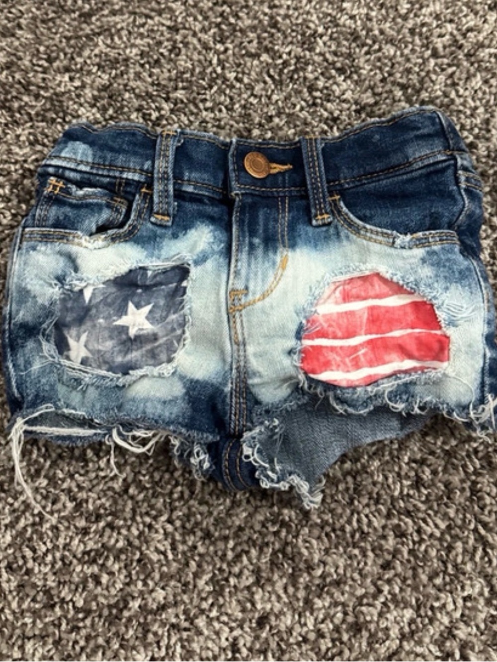 Old Navy Girls Denim Shorts with Flag Patch Accents - Blue, Red, White